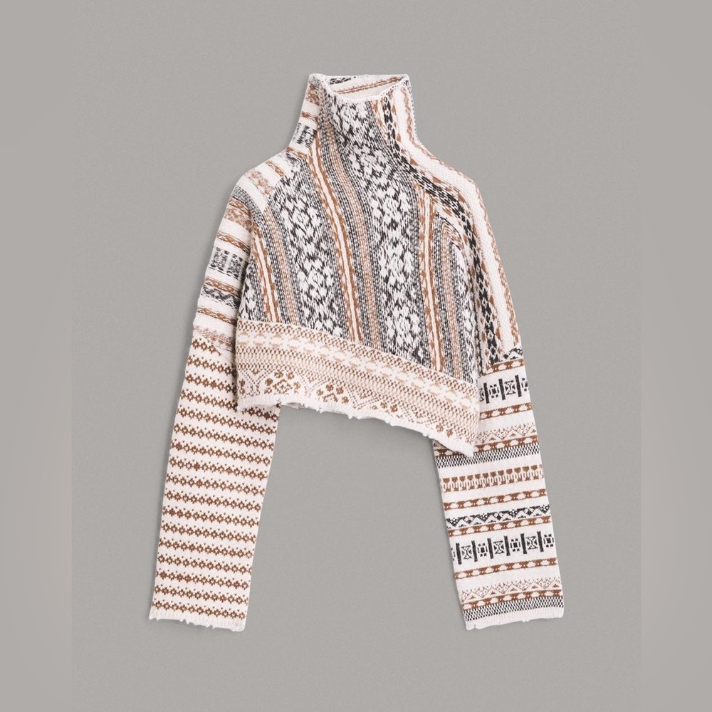 New Rag & Bone Hollis Patchwork Fair Isle Wool Crop Sweater - Picture 5 of 6